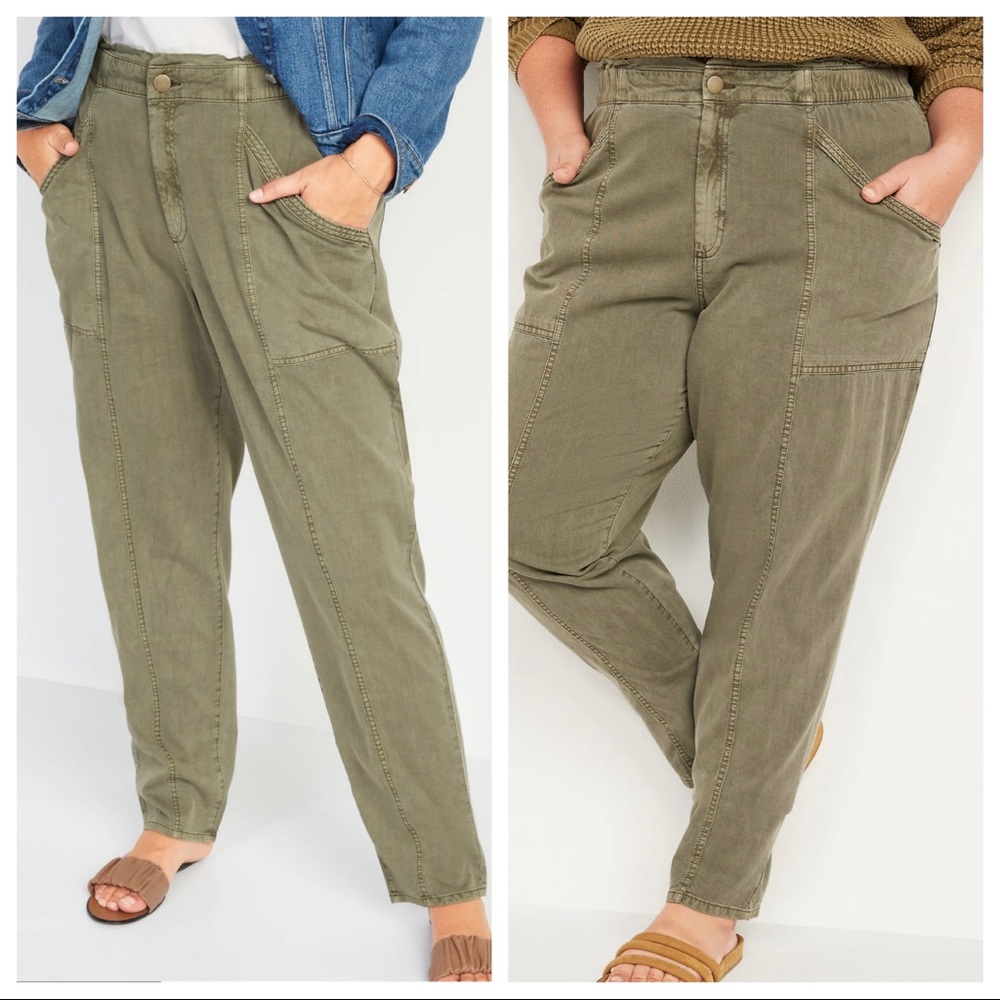 OLD NAVY High-Waisted Garment-Dyed Green Utility Pants‎